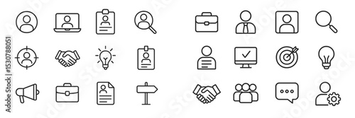 Vector icons representing career development and job search activities in a modern digital context