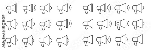 Various speaker icons arranged in a grid showcasing different sound symbols representing audio concept