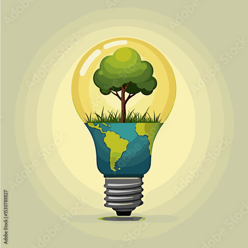 Light bulb with tree and grass representing environmental sustainability  