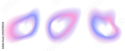 Pink and purple aura heart gradient element. Abstract frame with mesh effect for aesthetic future design. Modern love paint pack for valentine decoration. Minimal hologram halo vector with neon brush.