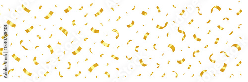 Celebration decorations featuring gold confetti against a white background suitable for festive occasions