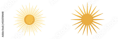 Yellow sun symbols featuring different ray patterns against a simple white background