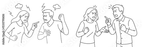 Couples arguing during a disagreement in a stylized drawing conveying emotional tension and frustration