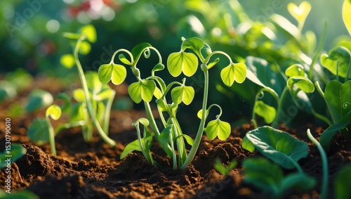 Close-up of a pea plant in a garden. Green plants on the farm.