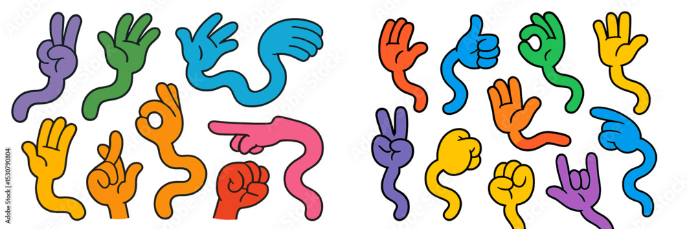 Fototapeta premium Colorful hand gestures and signs displayed in a playful arrangement featuring various expressions and movements