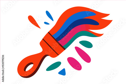 Colorful paintbrush creating vibrant splashes on canvas during an art workshop for beginners in a bright studio environment