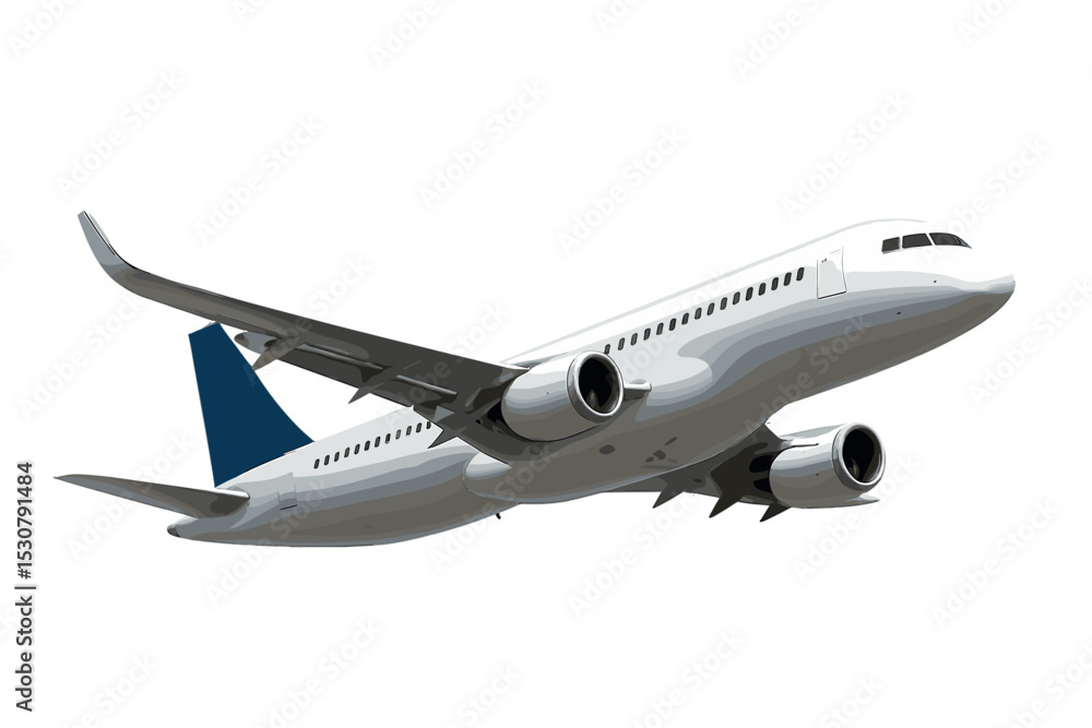 Airplane taking off against a clear sky highlighting its streamlined design and powerful engines Airplane taking off against a clear sky highlighting its streamlined design and powerful engines