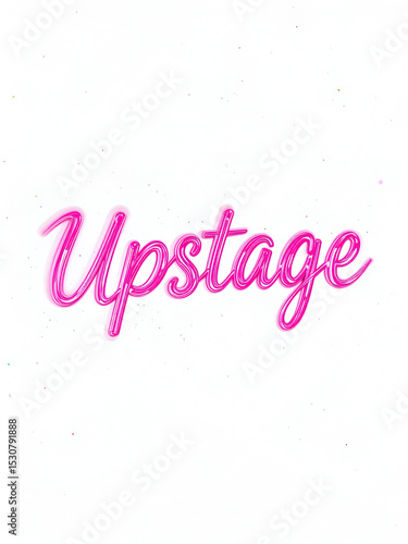 Upstage - clear pink text written on white background
