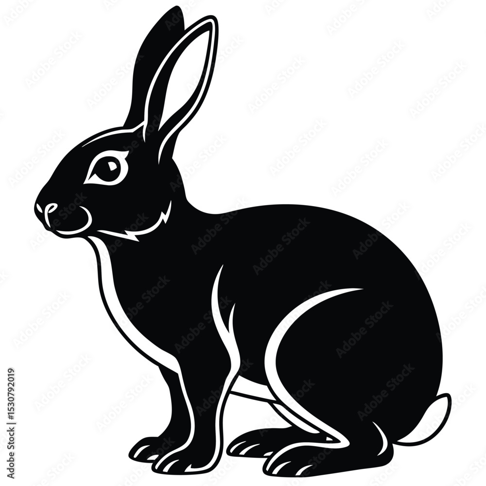 Obraz premium Black stylized rabbit sitting while looking forward, with a simplistic monochrome aesthetic