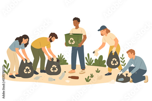 Community members participate in a cleanup event, collecting litter and promoting recycling practices for a cleaner environment
