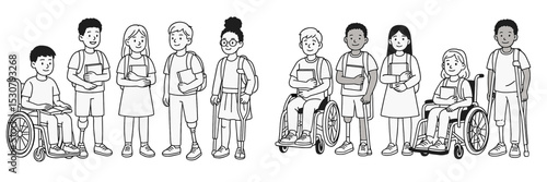 Children of diverse abilities and backgrounds participating in school activities in a friendly environment