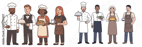 Culinary team in a restaurant showcasing diverse roles and teamwork in food preparation and service during meal time