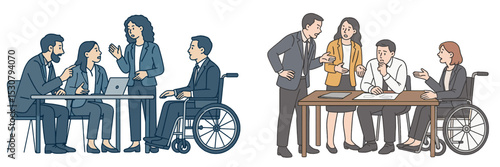 Business meeting showcasing teamwork, communication, and inclusivity among diverse professionals in an office environment