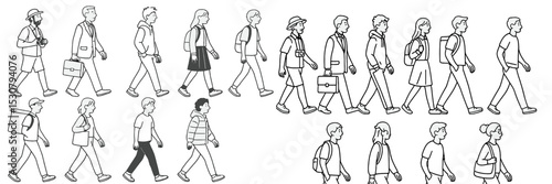 Diverse group of people walking together in a city setting during a sunny day