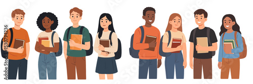 Diverse group of students engaging in study activities in a modern educational setting during daytime