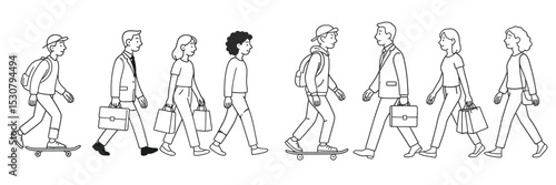 Diverse group of people walking in an urban setting during the day with various styles of attire