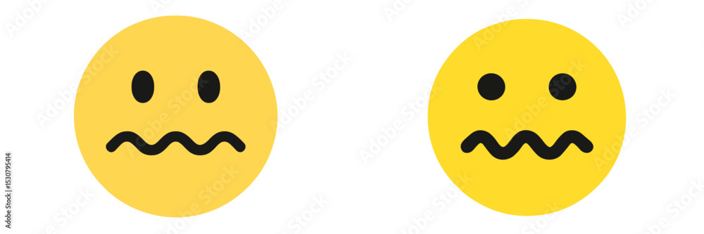 Fototapeta premium Expressions of unease represented by cartoon faces conveying discomfort and hesitation in bright yellow