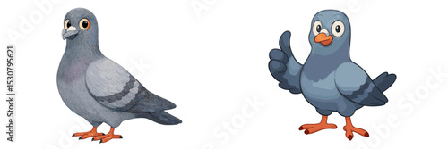 Cute cartoon pigeons in playful poses showcasing vibrant colors and friendly expressions in a lively animated style