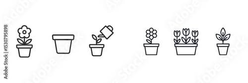 Illustration of planting flowers in pots and caring for plants during spring gardening activities