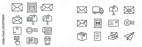 Collection of envelope and mail icons showcasing various delivery methods and communication tools in a minimalist design