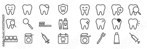Variety of dental icons depicting oral health, hygiene tools, and professional care options