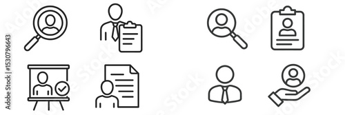 Icons depicting professional activities in human resources and job recruitment processes during office hours