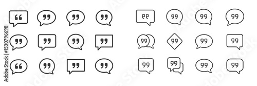 Various speech bubbles and quotation marks arranged in unique patterns on a plain background for creative design uses