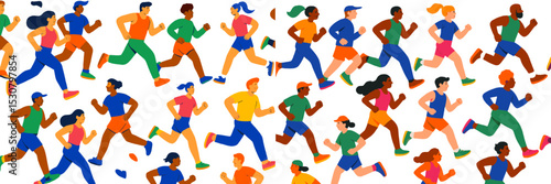 Colorful runners participate in a lively marathon event in an urban setting during daytime