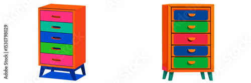 Colorful storage cabinets in a modern interior design setting showcasing vibrant designs and functional storage solutions