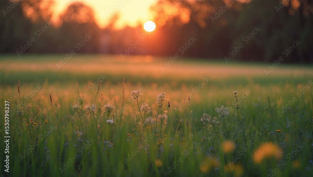 Obraz premium A digital painting depicting a field during the evening.