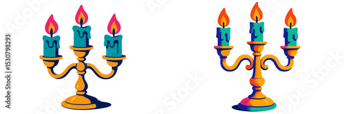 Colorful candle holders with lit candles in a modern design showcasing unique artistry and vibrant colors