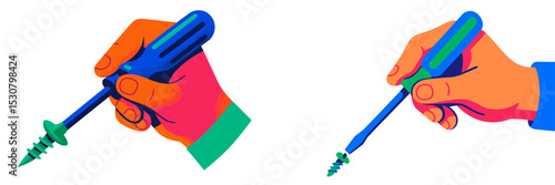 Two hands holding a screwdriver, showing different angles and grips during a repair activity at home