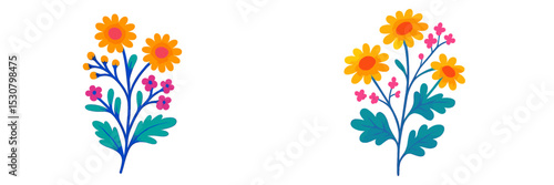 Colorful and vibrant floral bouquet design with yellow flowers and green leaves suitable for various applications in springtime