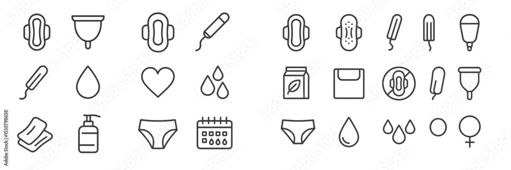 Menstrual health products and symbols illustrated in a minimalist style for educational purposes and awareness campaigns Menstrual health products and symbols illustrated in a minimalist style for educational purposes and awareness campaigns