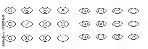 Collection of various eye symbols conveying different actions and feelings on a simple background