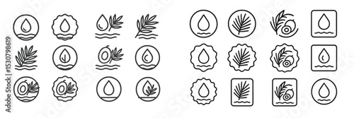 Minimalist line art depicting water droplet and leaf designs suitable for eco-friendly branding and product packaging