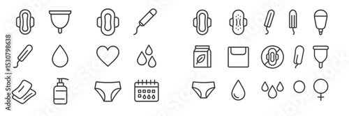 Menstrual health products and symbols illustrated in a minimalist style for educational purposes and awareness campaigns