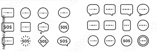 Different styles and designs of SOS signals illustrated on a white background for emergency messages and alerts
