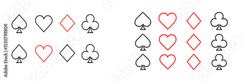 Playing card symbols arranged in a creative pattern illustrating different suits in bold colors