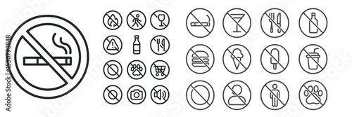 No smoking and prohibited activities signage displaying various restriction icons in a public space