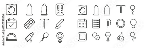 Collection of icons representing various forms of contraception and sexual health options displayed in a clean layout