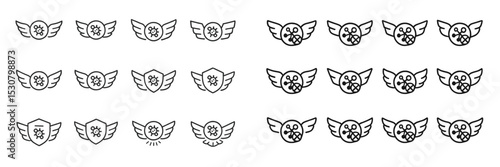 Designs featuring winged symbols and circular motifs for creative projects in various styles