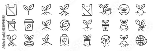 Icons representing sustainability and eco-friendly practices in gardening and planting initiatives