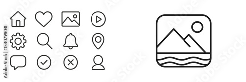 Vector icons representing various web and app features designed for user interface applications during digital design sessions