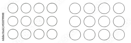 Multiple metal rings arranged in neat rows on a white background showcasing their simple, elegant design