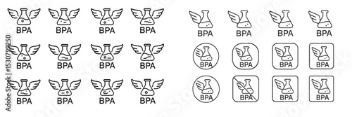 Graphic design featuring various BPA symbols with wings in a minimalist style on a clean background