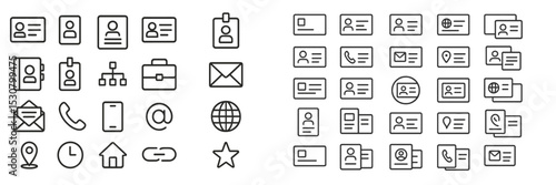 Collection of simple line icons representing various communication and identification features and tools