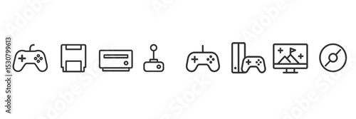 Collection of classic and modern gaming items displayed in a row showcasing evolution in video game technology
