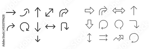 Various directional symbols showcasing arrows and movement styles commonly used in signage and design