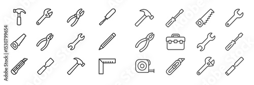 Collection of tools arranged in a grid showcasing essential items for construction and repair tasks
